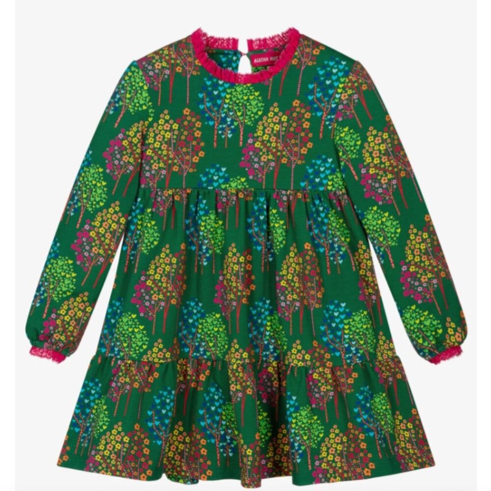 Agatha Ruiz de la Prada Girls Green Cotton Jersey Floral Dress